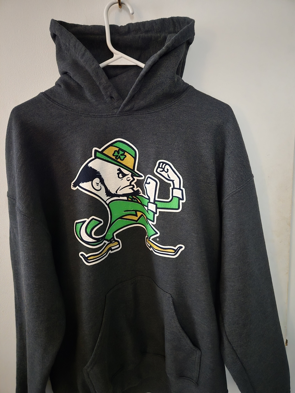 Notre Dame Dark Gray Men's Hoodie with Green Leprechaun Graphic